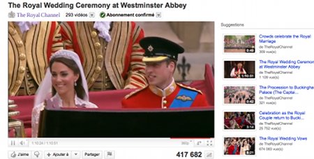 Mariage royal sur You Tube